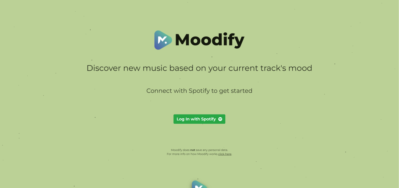 Moodify Screenshot der Startseite