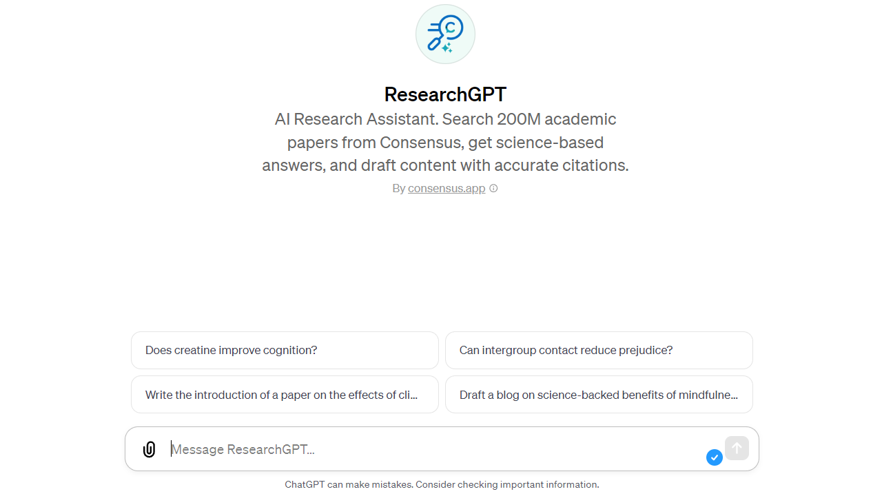 ResearchGPT Screenshot Startansicht ChatGPT