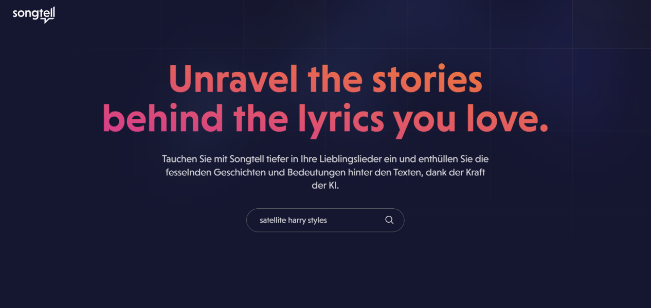 Songtell Screenshot der Startseite