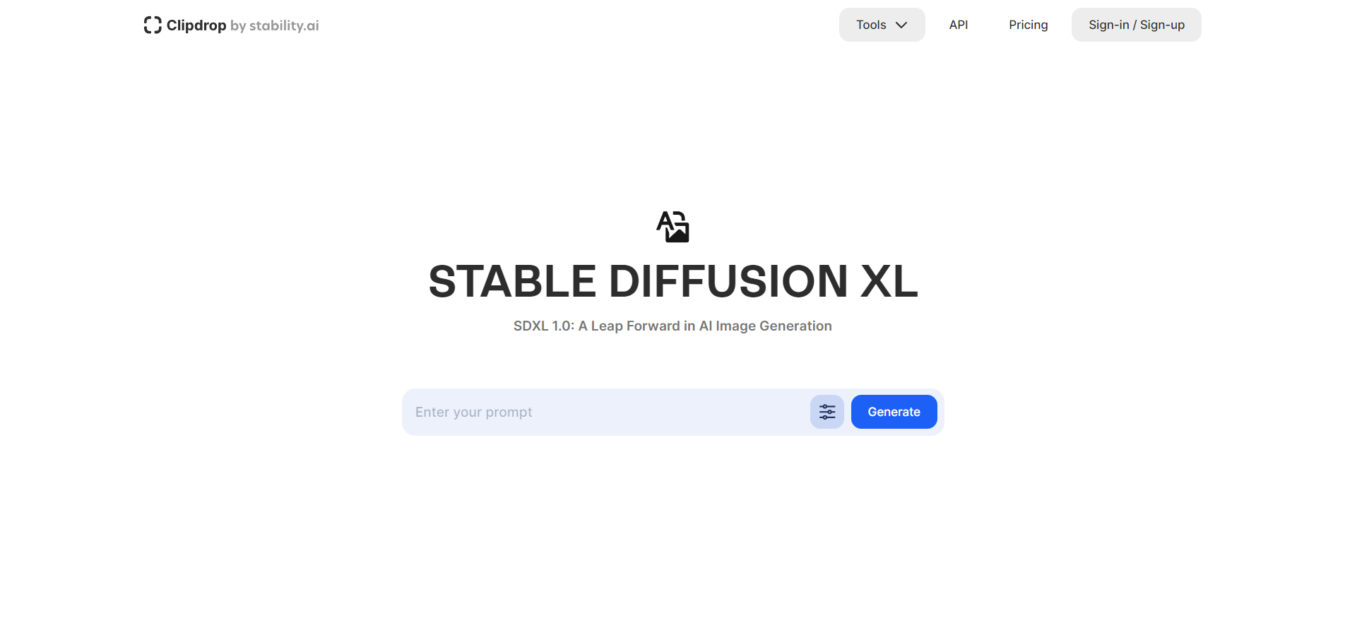 Clipdrop von Stability (Stable Diffusion) Startseite