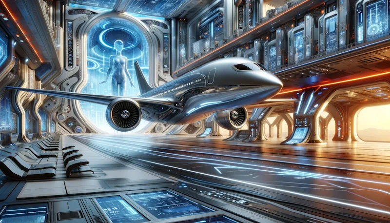 Futuristisches Flugzeug - Zukunftsmusik mit KI (Künstlicher Intelligenz) hocheffizient sein