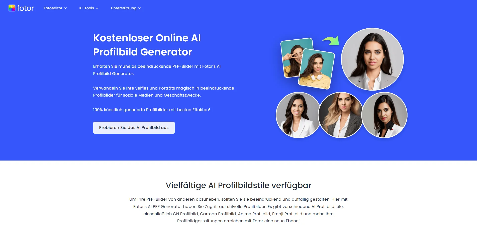 Fotor Profilbild-Generator kostenlos nutzen auf Deutsch