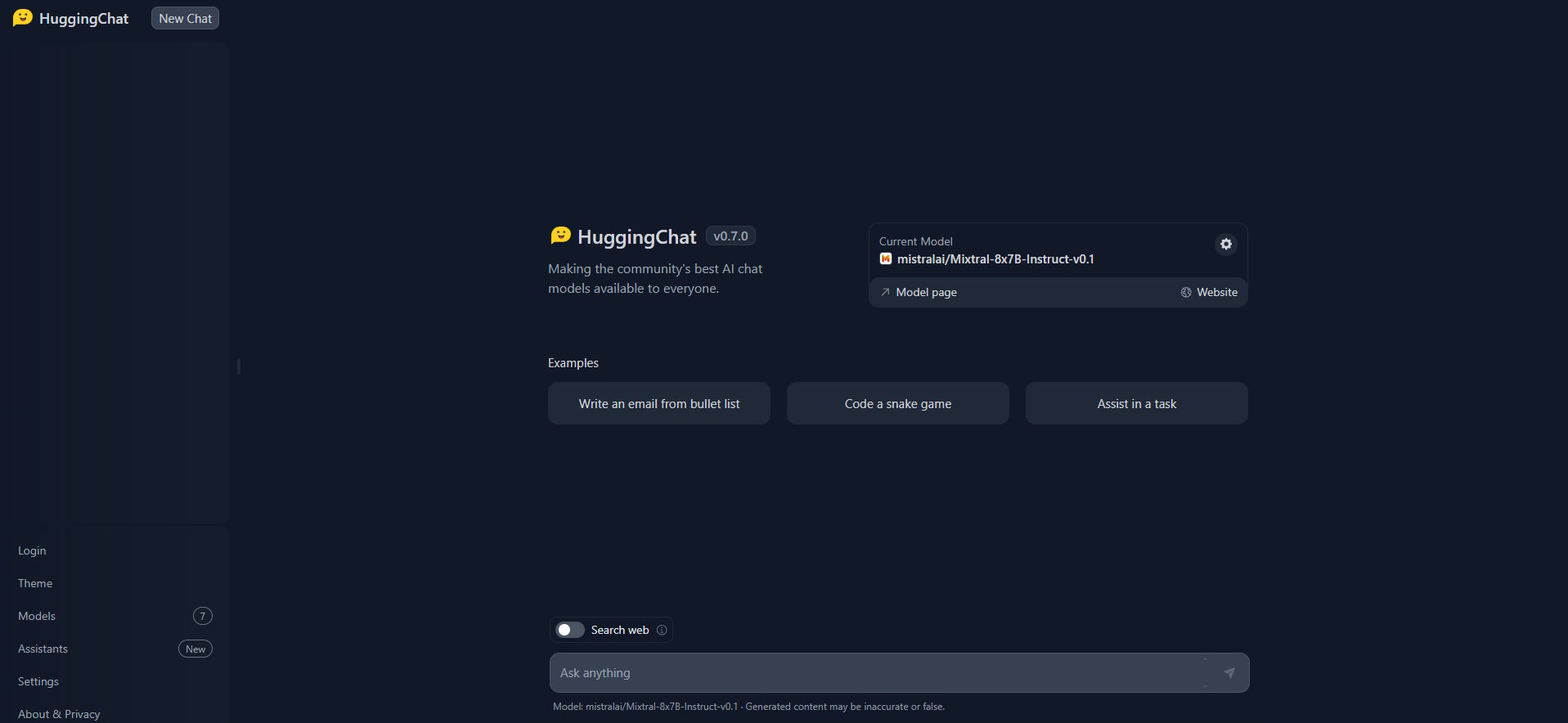 HuggingChat der Chatbot von HuggingFace betrieben mit Mistral AI