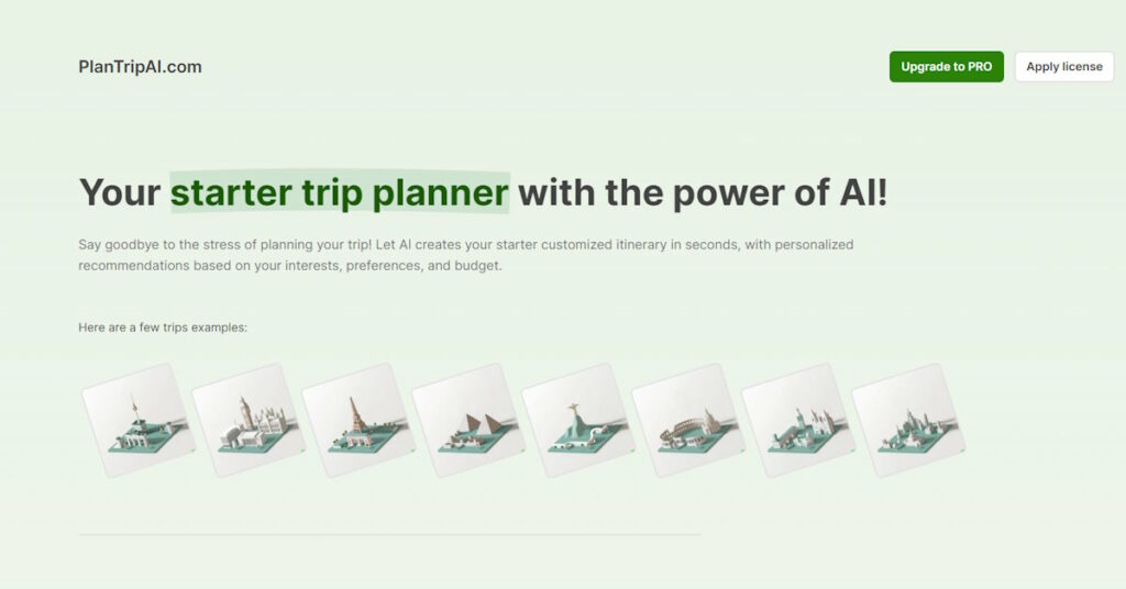 PlanTripAI.com Startseite - der Trip-Planer mit Künstlicher Intelligenz