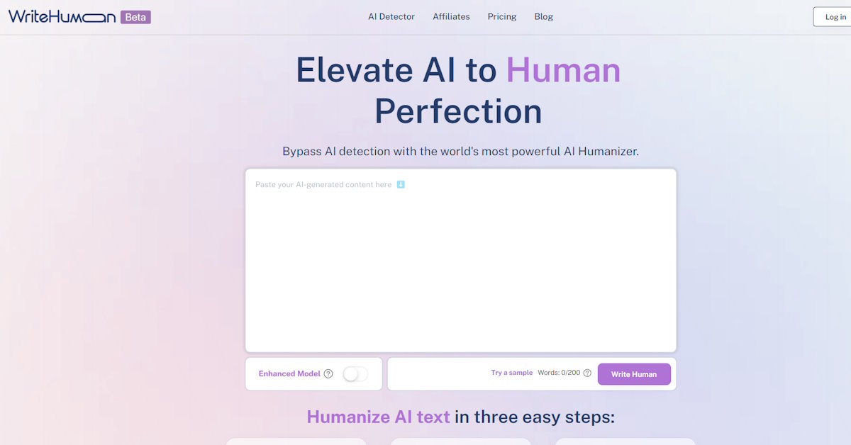 WriteHuman AI Startseite vom KI Umschreibungstool