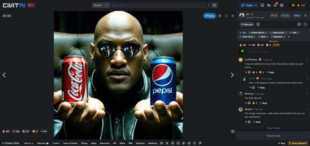 Civit Ai mit Matrix Szene Pepsi oder Coca Cola