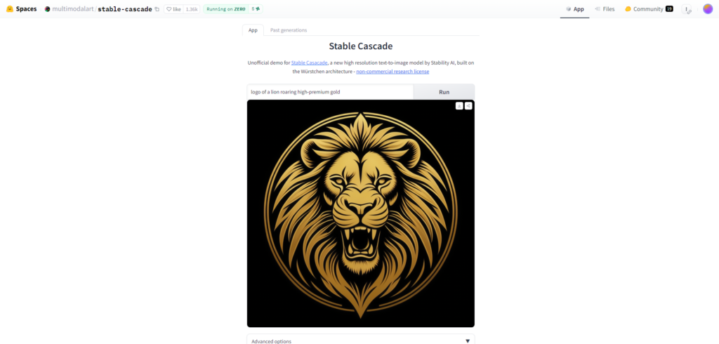 Stable Cascade auf Hugging Face zur Logo Erstellung nutzen - Löwenlogo KI generiert