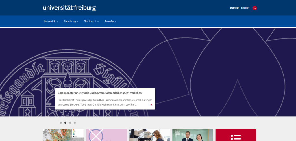 Universität Freiburg Screenshot Website